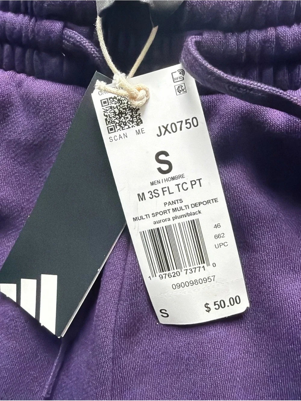 Adidas Essentials Men’s Size Small Fleece Loose Fit Pants. Plum/ Black. NWT